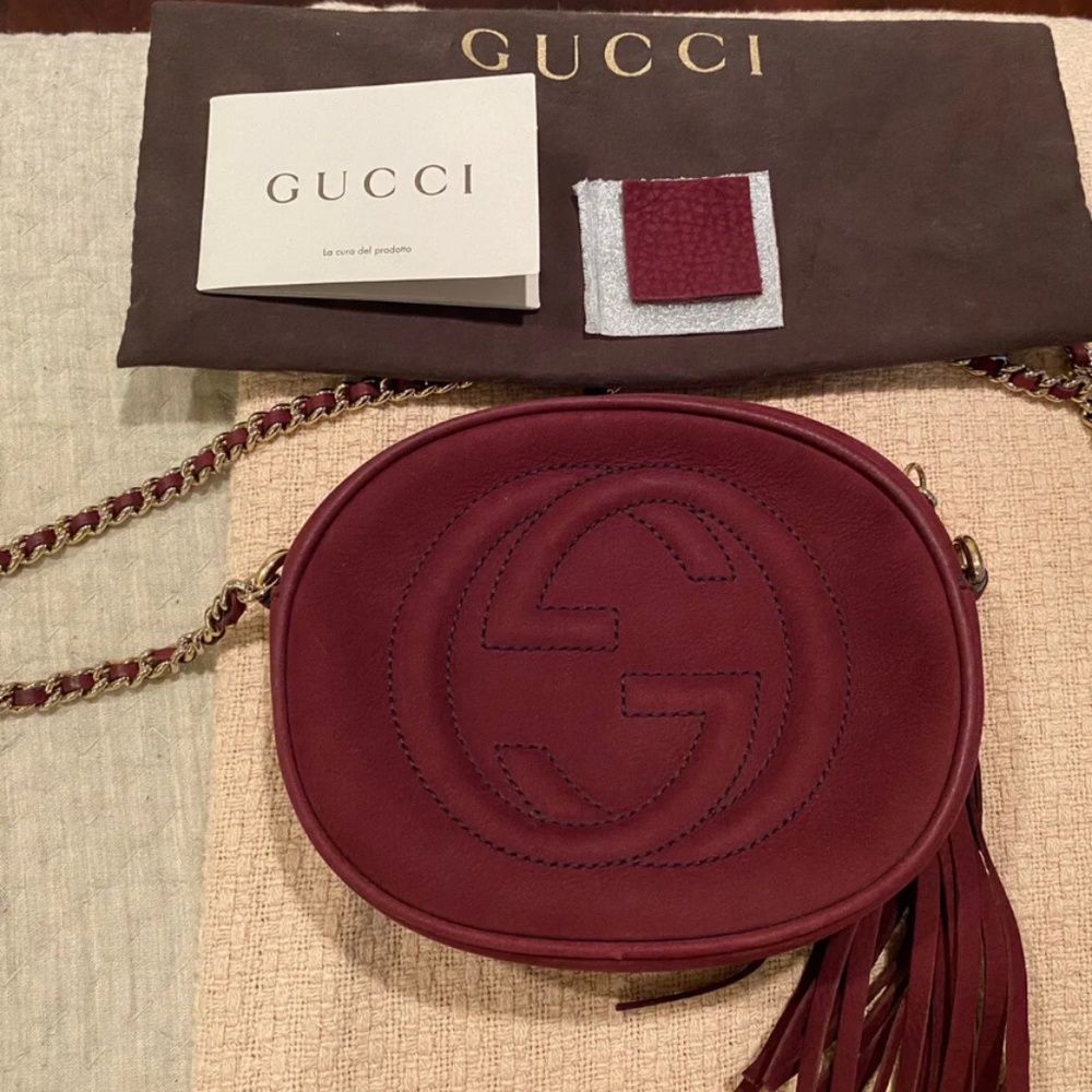 Limited Edition Gucci Mini Soho Burgundy Chain Crossbody Bag